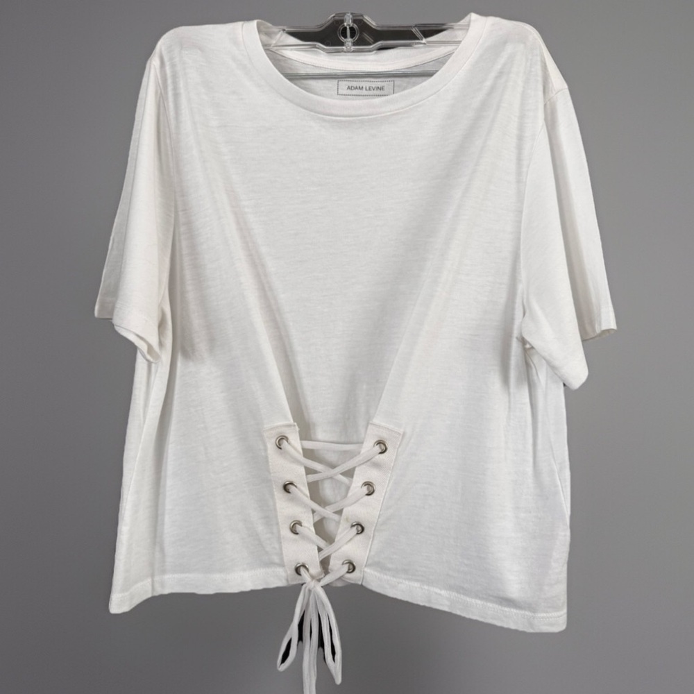 Adam Levine Collection White Crop Tie Front T-Shirt